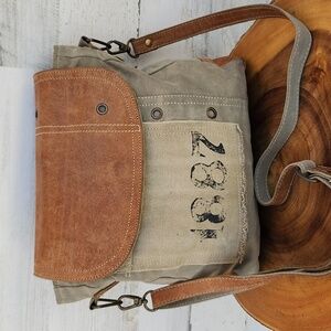 CLEA RAY UPCYCLED MILITARY TENT CANVAS AND LEATHER CROSSBODY BAG